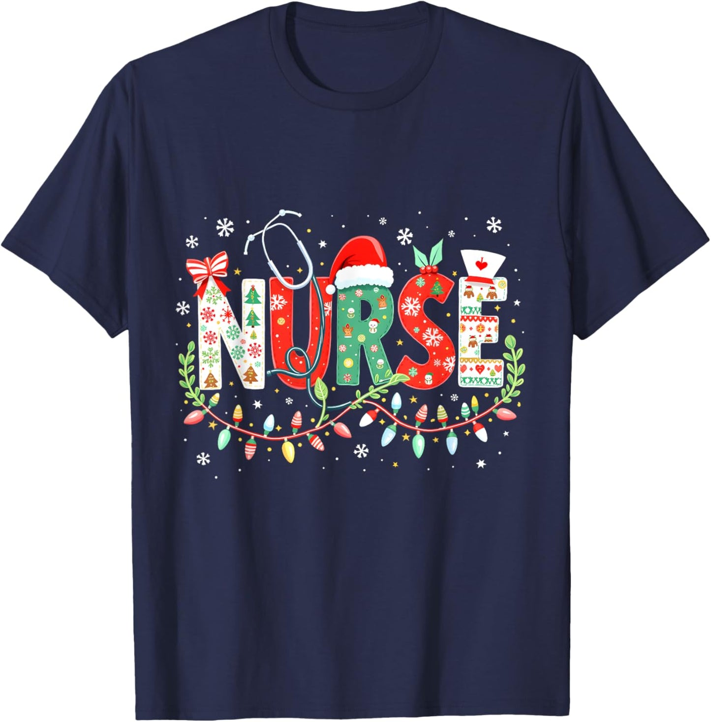Groovy ER CNA Nurse Winter For Funny Christmas Nurse Graphic T-Shirt - T-Shirt | Navy