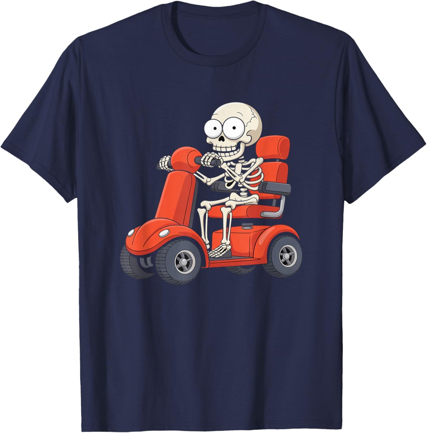 Skeleton On A Mobility Scooter Accessories Funny T-Shirt - T-Shirt | Navy