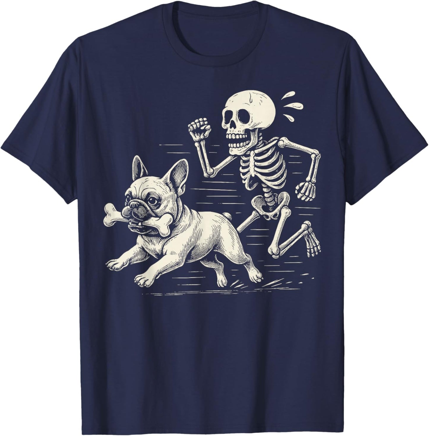 Funny Halloween French Bulldog and Skeleton T-Shirt - T-Shirt | Navy