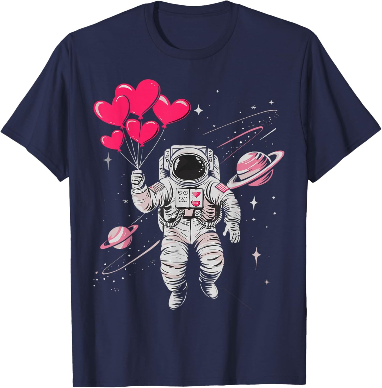 Valentines Day Space Astronaut Heart Balloons Toddler Boys T-Shirt - T-Shirt | Navy