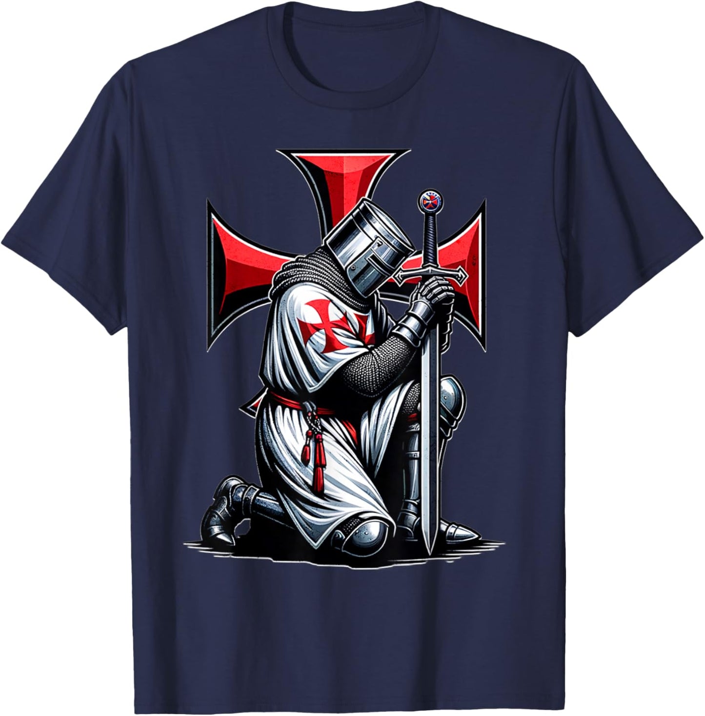 Knight Templar Cross Christian Warrior Crusader T-Shirt - T-Shirt | Navy