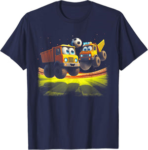 Soccer Ball Kids Football Construction Trucks Toddler Boys T-Shirt - T-Shirt | Navy