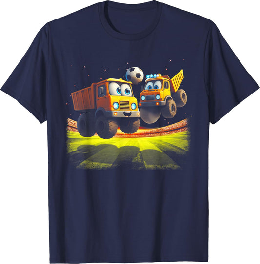 Soccer Ball Kids Football Construction Trucks Toddler Boys T-Shirt - T-Shirt | Navy
