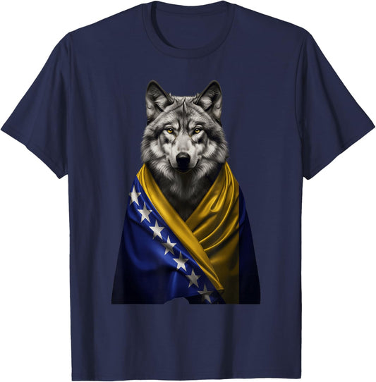 Bosnia Flag Wolf Bosnia and Herzegovina Roots T-Shirt - T-Shirt | Navy