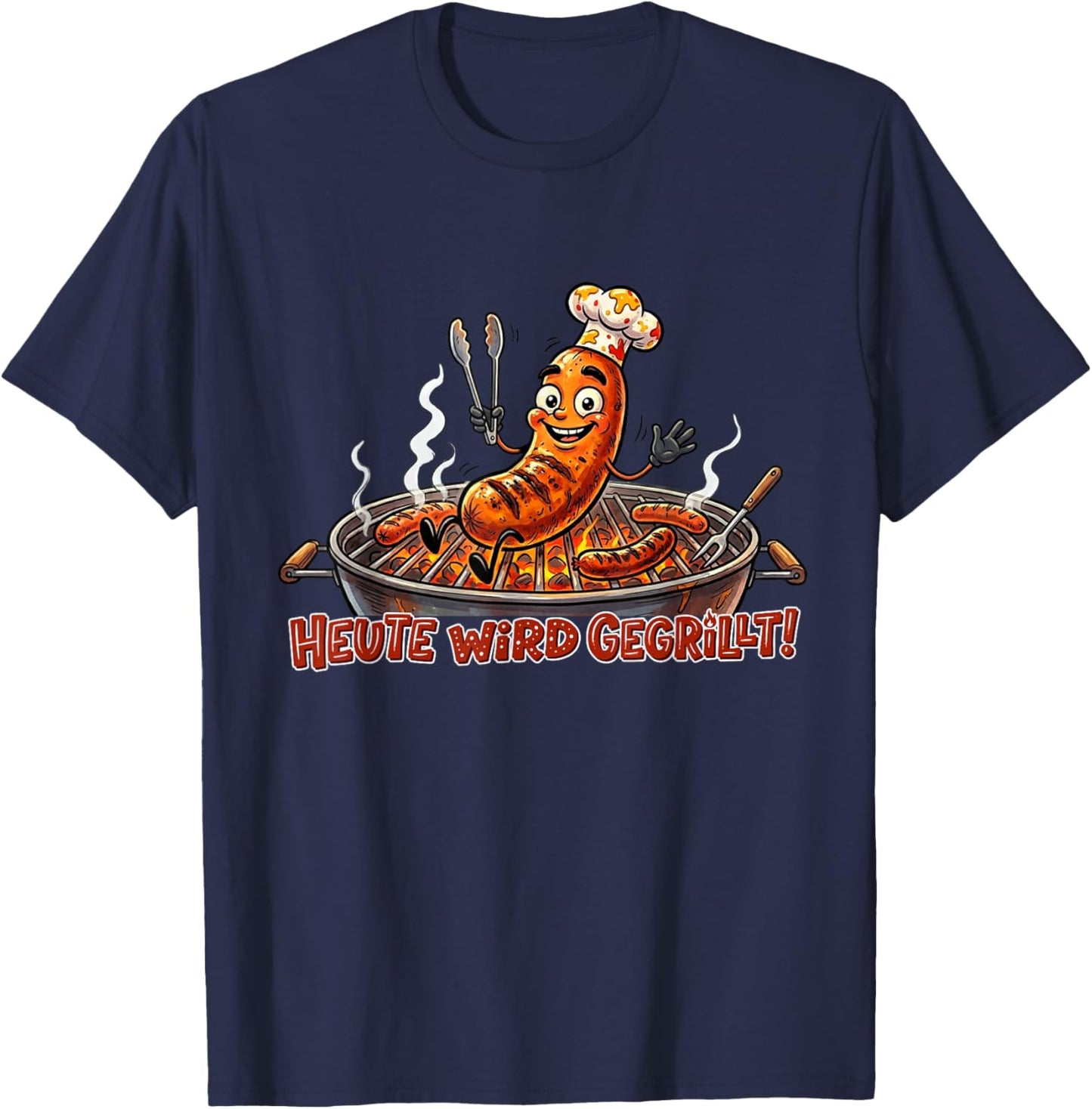 Heute Wird gegrillt! Lustige Bratwurst Grillmeister BBQ T-Shirt - T-Shirt | Navy