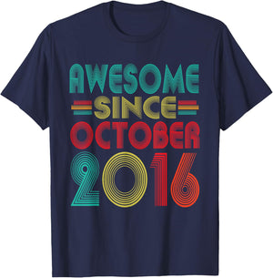 Awesome Since October 2016 Years 9th Birthday Funny Vintage T-Shirt - T-Shirt | Navy