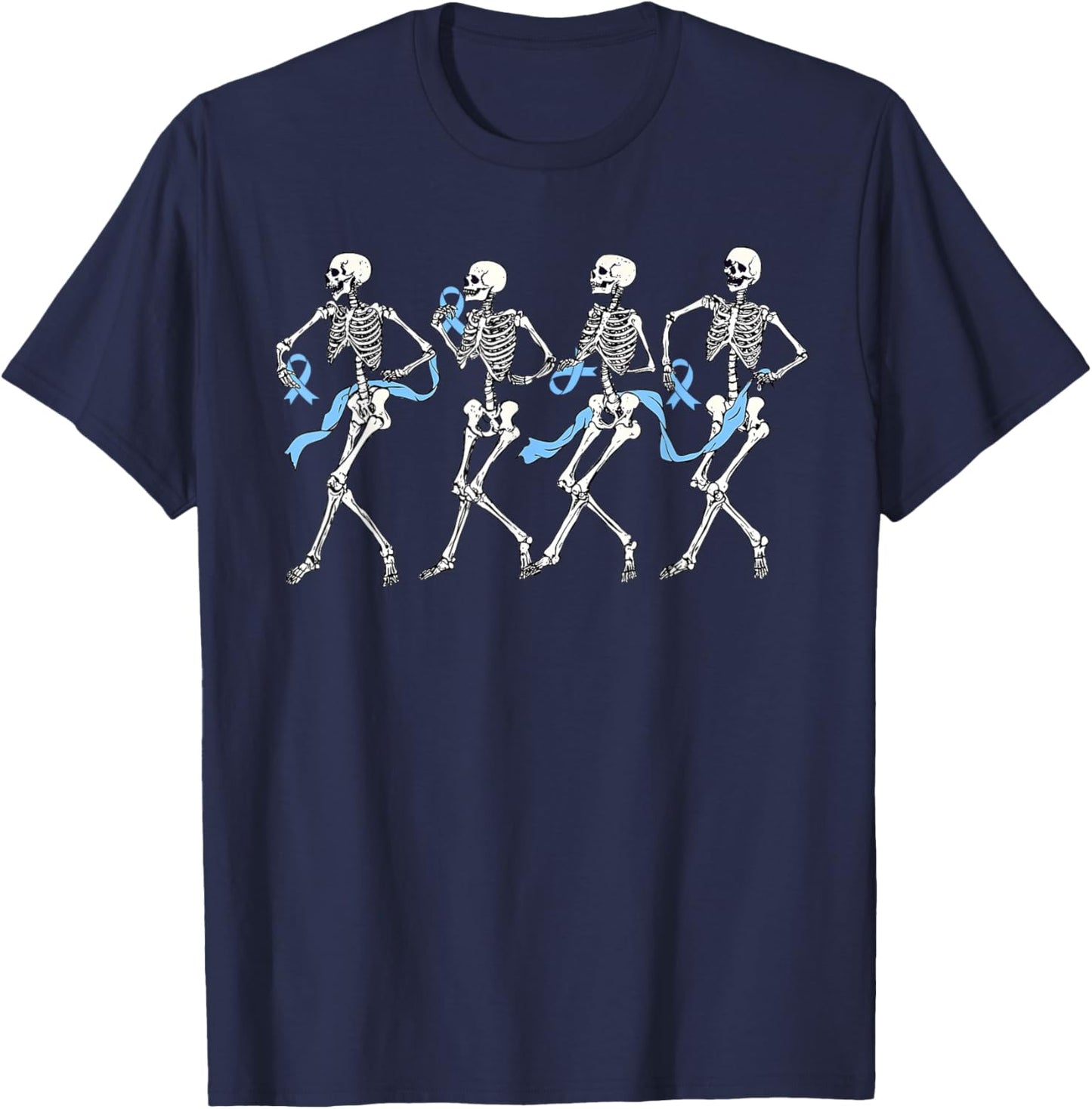 Halloween Prostate Cancer Funny Skeleton Blue Ribbon T-Shirt - T-Shirt | Navy