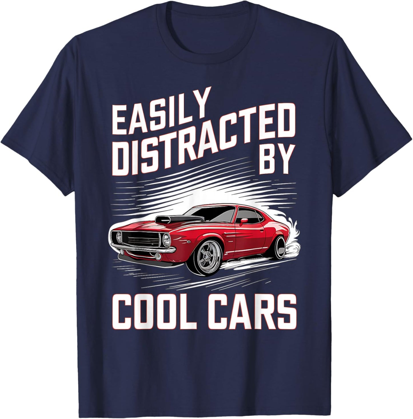 Boys Vintage Muscle Car Easily Distracted by Cool Cars T-Shirt - T-Shirt | Navy