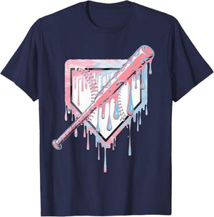 Baseball Ice Cream Dripping Baseball Home Plate Drip T-Shirt - T-Shirt | Navy