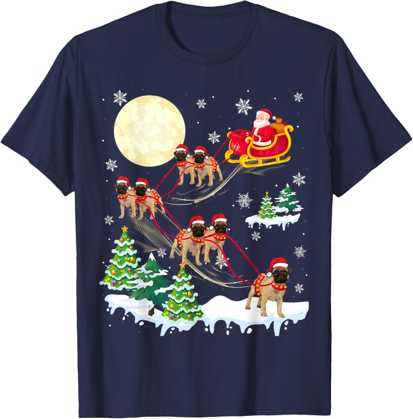 Puggle Reindeer Christmas Dog Riding Santa Hat Xmas T-Shirt - T-Shirt | Navy
