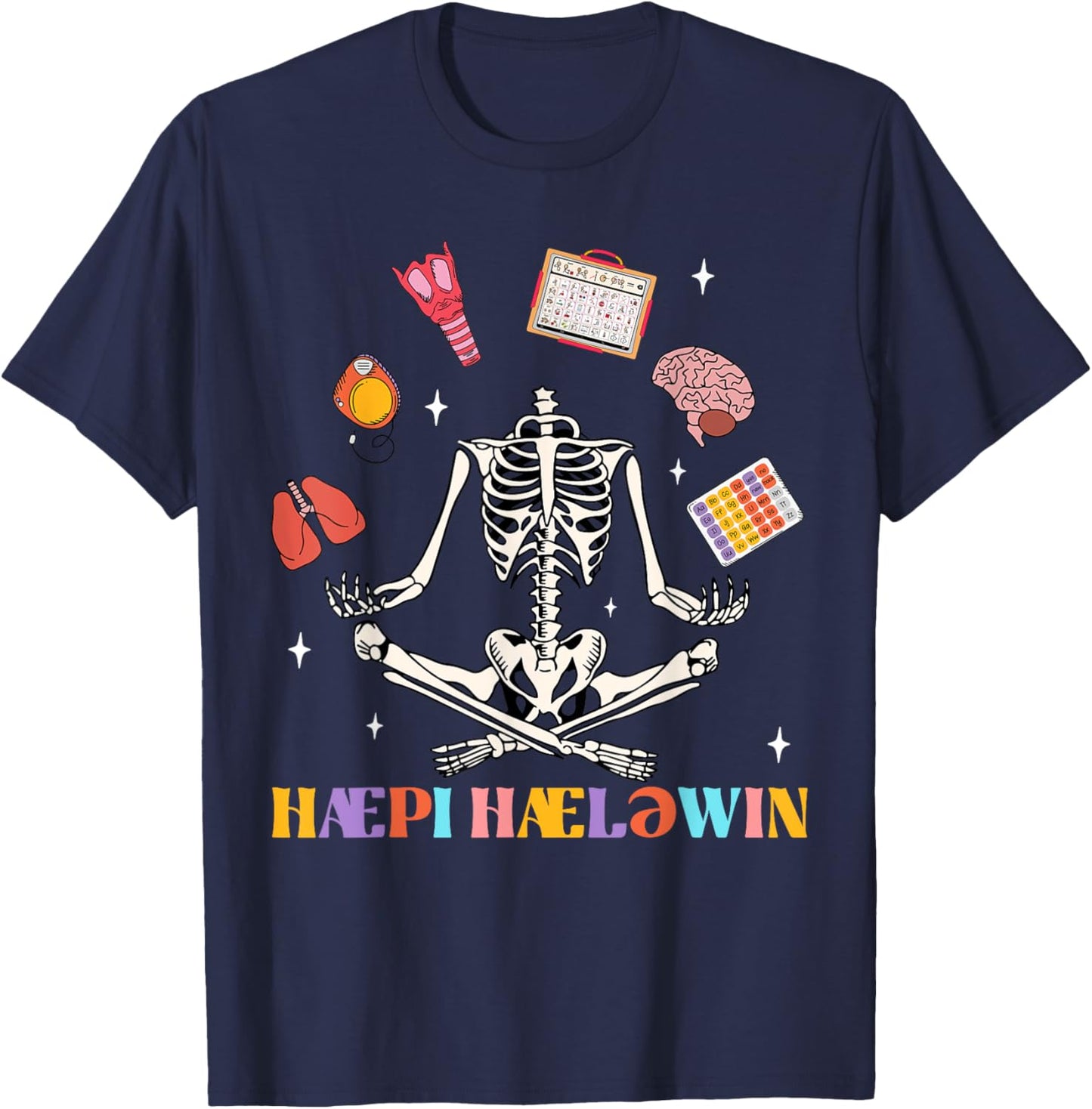 Speech Therapy Therapist SLP Spooky Skeleton Halloween Funny T-Shirt - T-Shirt | Navy