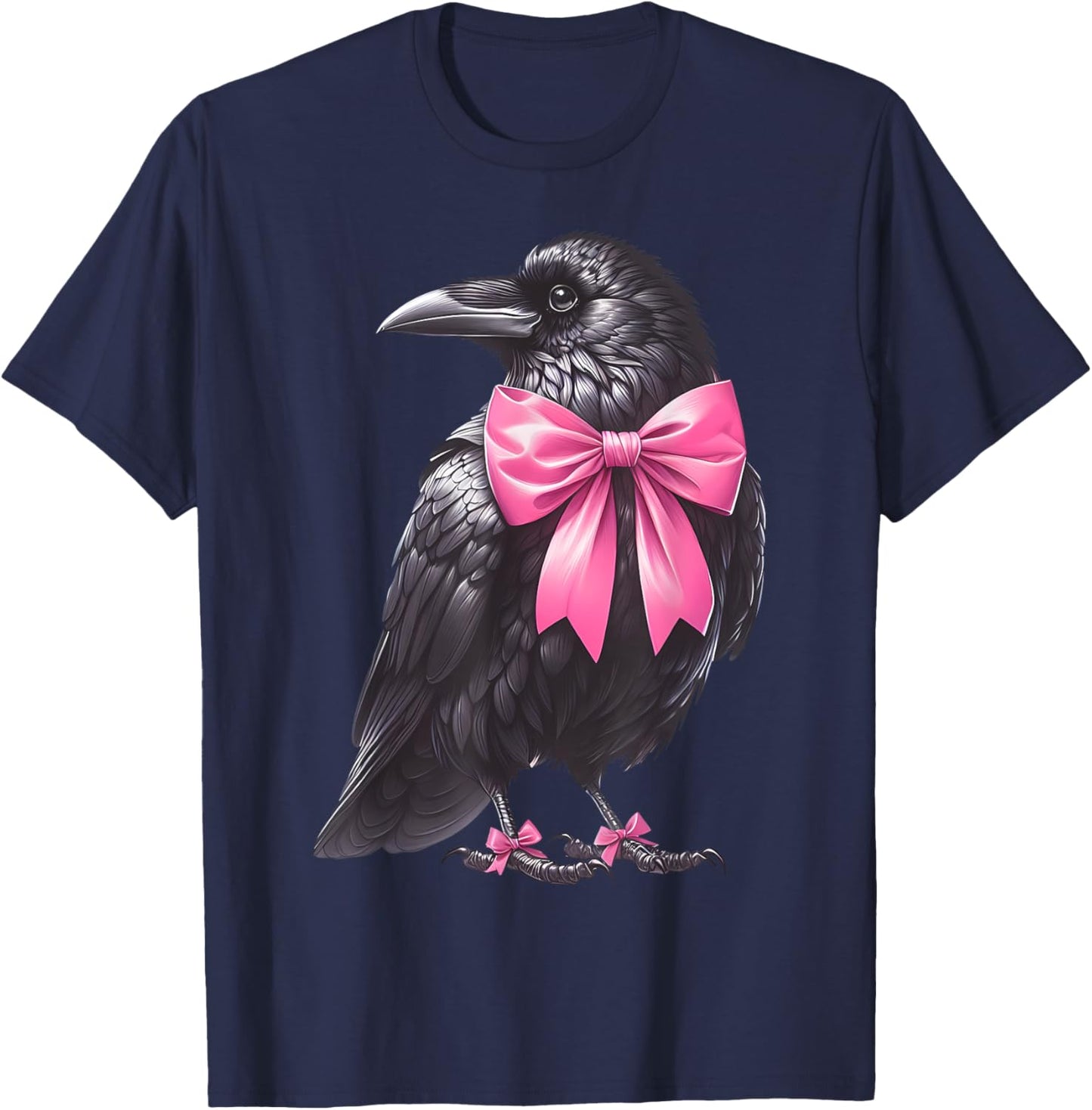 Coquette Bow Raven Crow Dark Birds Witchy Vibes Goblincore T-Shirt - T-Shirt | Navy