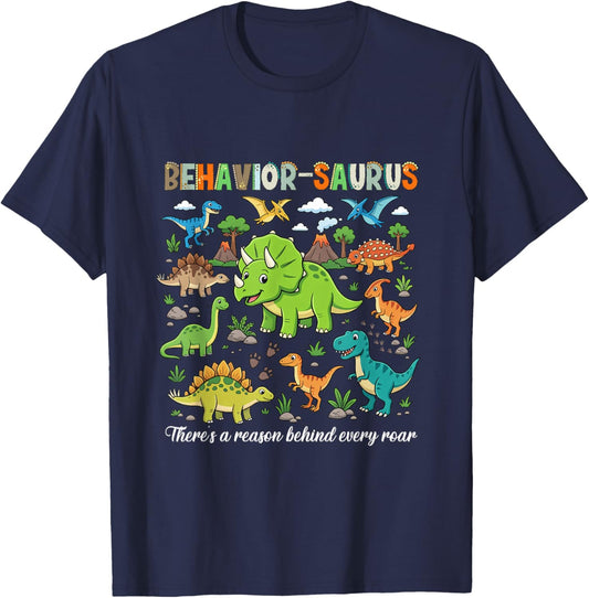 Behavior-Saurus Cute Retro Dinosaur ABA RBT Behavior Analyst T-Shirt - T-Shirt | Navy