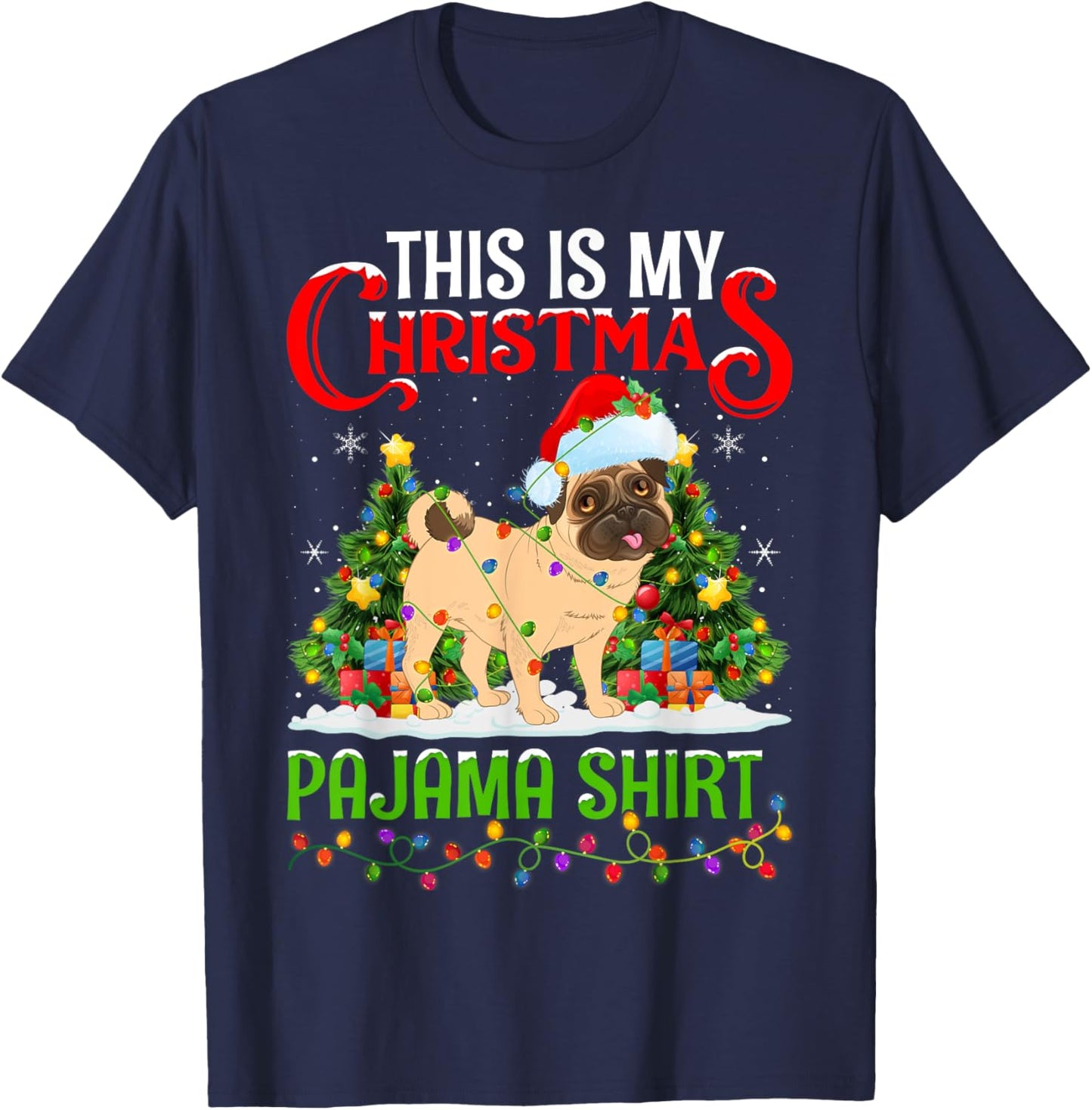 English Mastiff Dog Xmas Lights This Is My Christmas Pajama Women Kids T-Shirt - T-Shirt | Navy