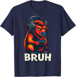 Gamer Bison Bufallo Bruh Gaming T-Shirt - T-Shirt | Navy