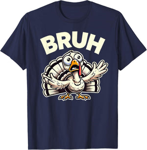 Funny Thanksgiving Turkey Kids Boys Girls Bruh T-Shirt - T-Shirt | Navy