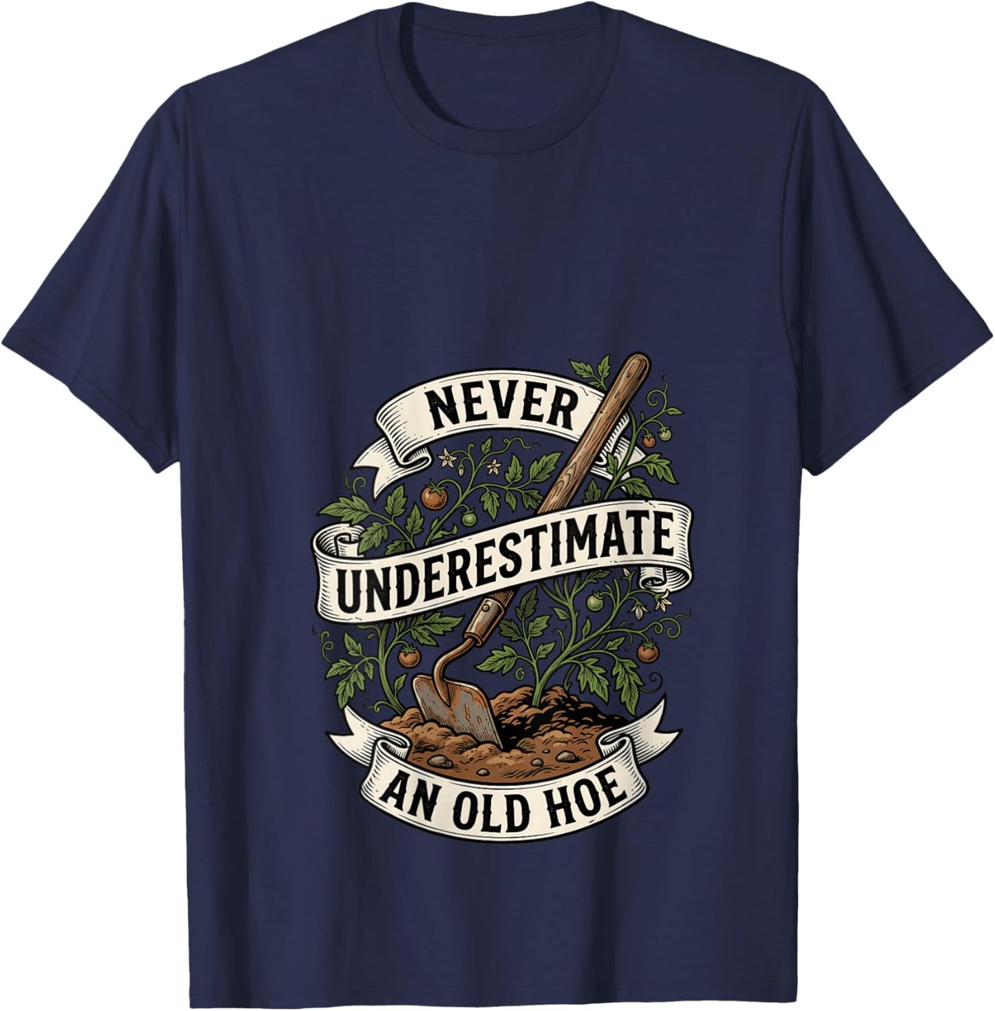 Women's Never Underestimate an Old Hoe Vintage Homesteader V-Neck T-Shirt - T-Shirt | Navy
