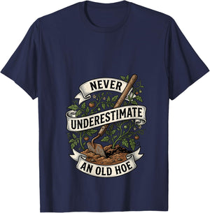 Women's Never Underestimate an Old Hoe Vintage Homesteader V-Neck T-Shirt - T-Shirt | Navy