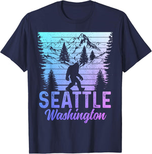 Seattle Washington PNW Bigfoot Vintage Pacific Northwest T-Shirt - T-Shirt | Navy