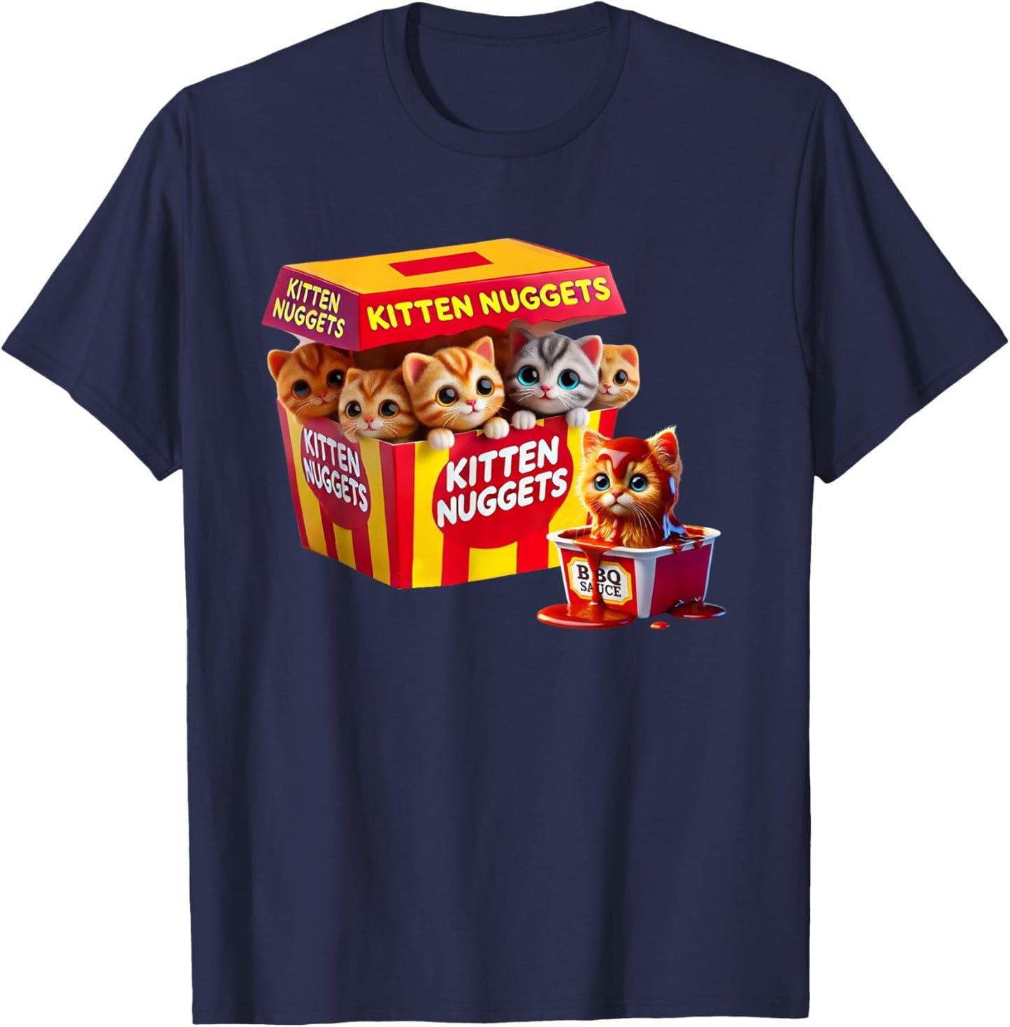 Kitten Nuggets Cat Lover Gift Food Pun Chicken Nuggets T-Shirt - T-Shirt | Navy