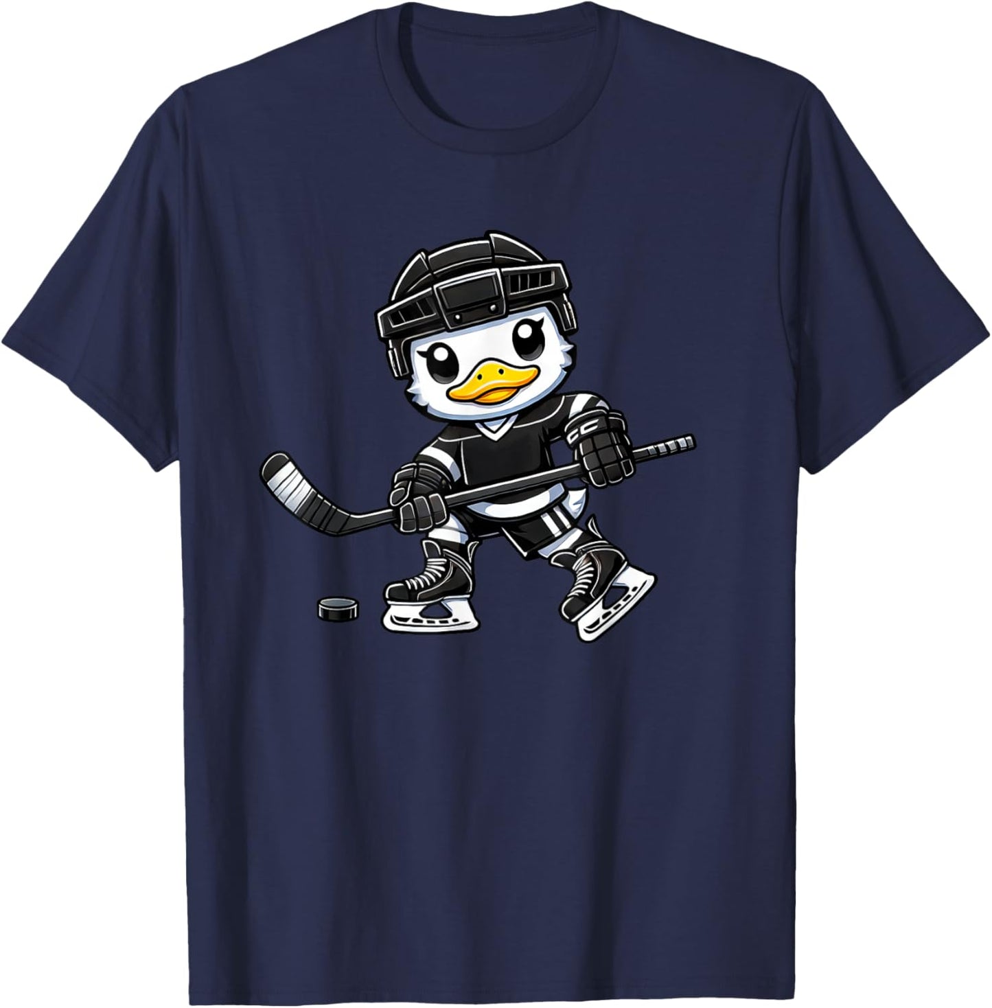 Chibi Duck Playing Ice Hockey Cute Design T-Shirt - T-Shirt | Navy