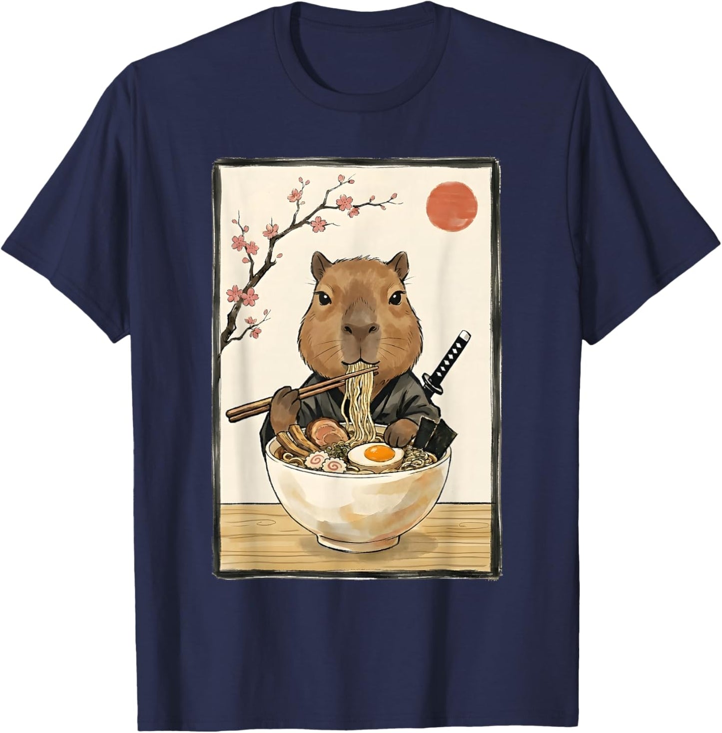 Japanese Art Kawaii Ramen Anime Novelty Funny Capybara T-Shirt - T-Shirt | Navy