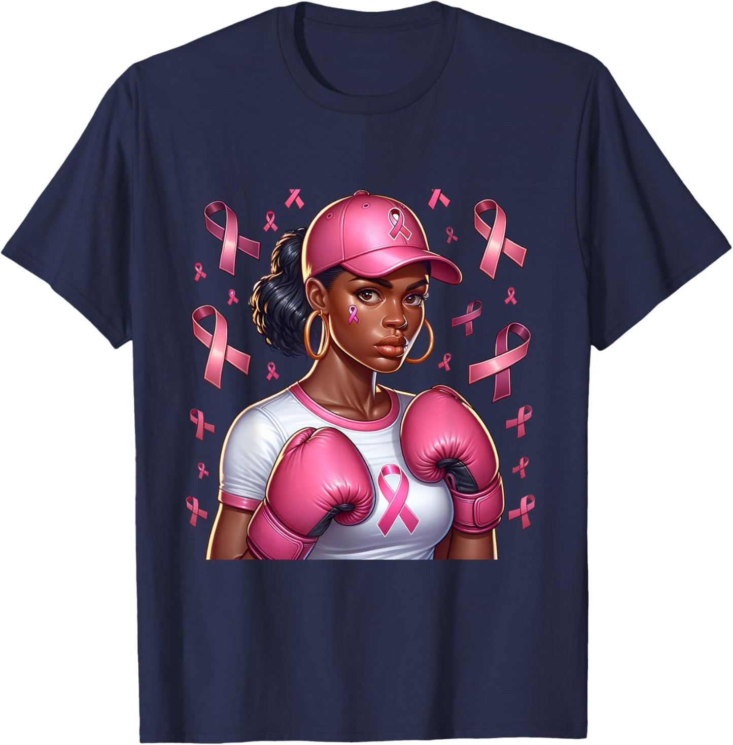 African American Black Women Breast Cancer Awareness T-Shirt - T-Shirt | Navy