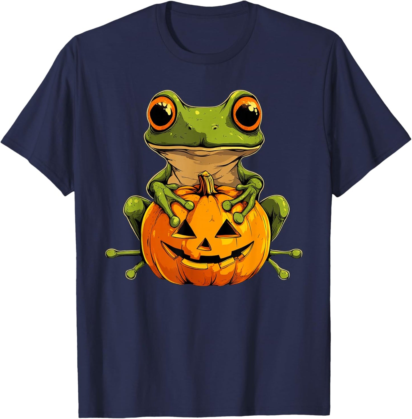 Cute Frog Jack O Lantern Pumpkin Halloween T-Shirt - T-Shirt | Navy