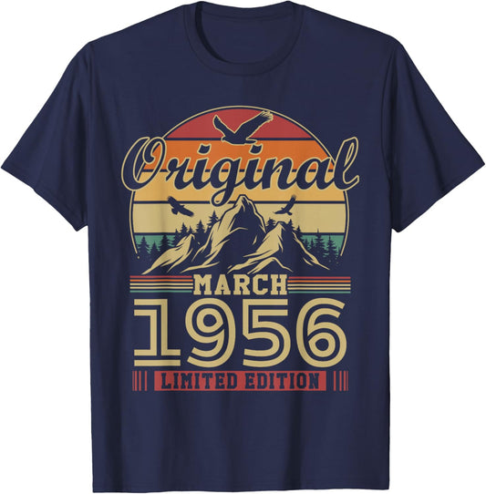 Vintage 70th Birthday Gift Born in March 1956 T-Shirt - T-Shirt | Navy
