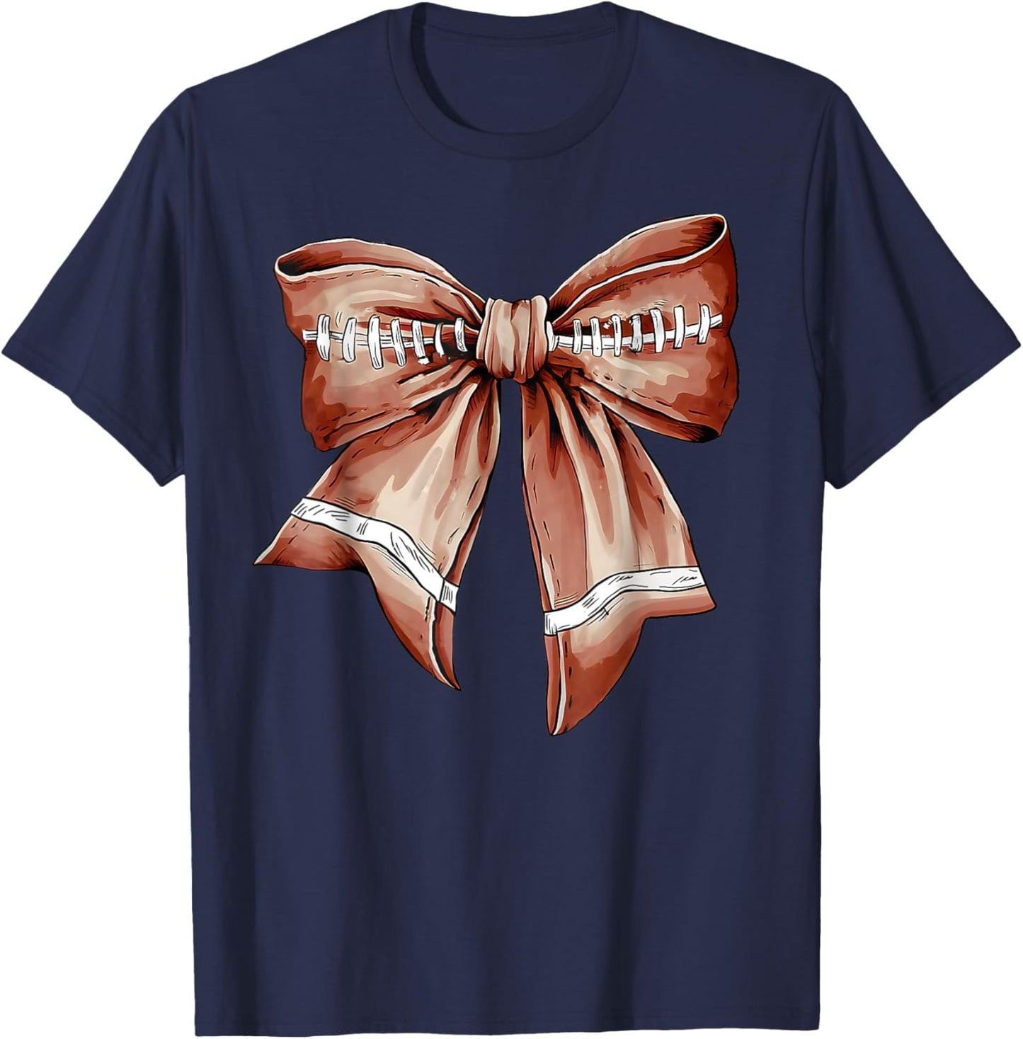 Coquette Bow Pumpkin American Football Thanksgiving Autumn T-Shirt - T-Shirt | Navy