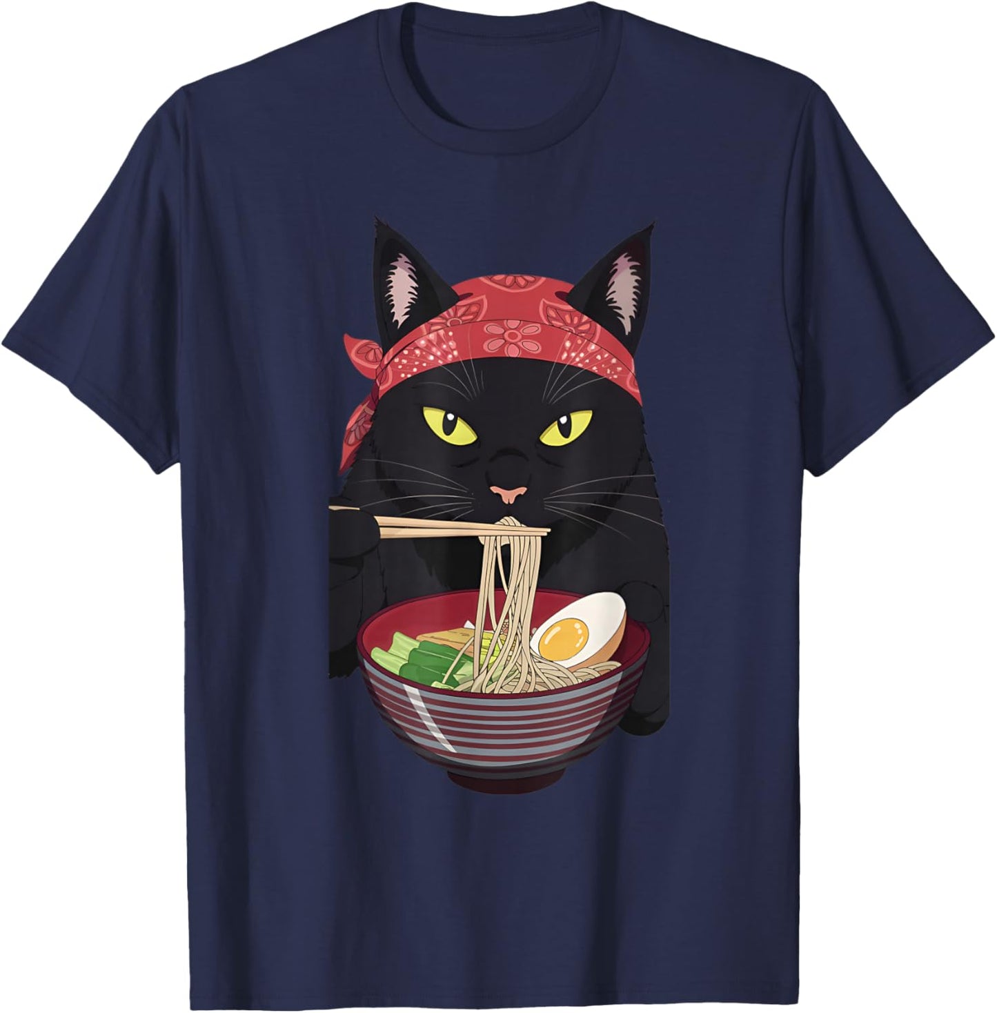ramen cat Japanese Kawaii Cat Anime T-Shirt - T-Shirt | Navy
