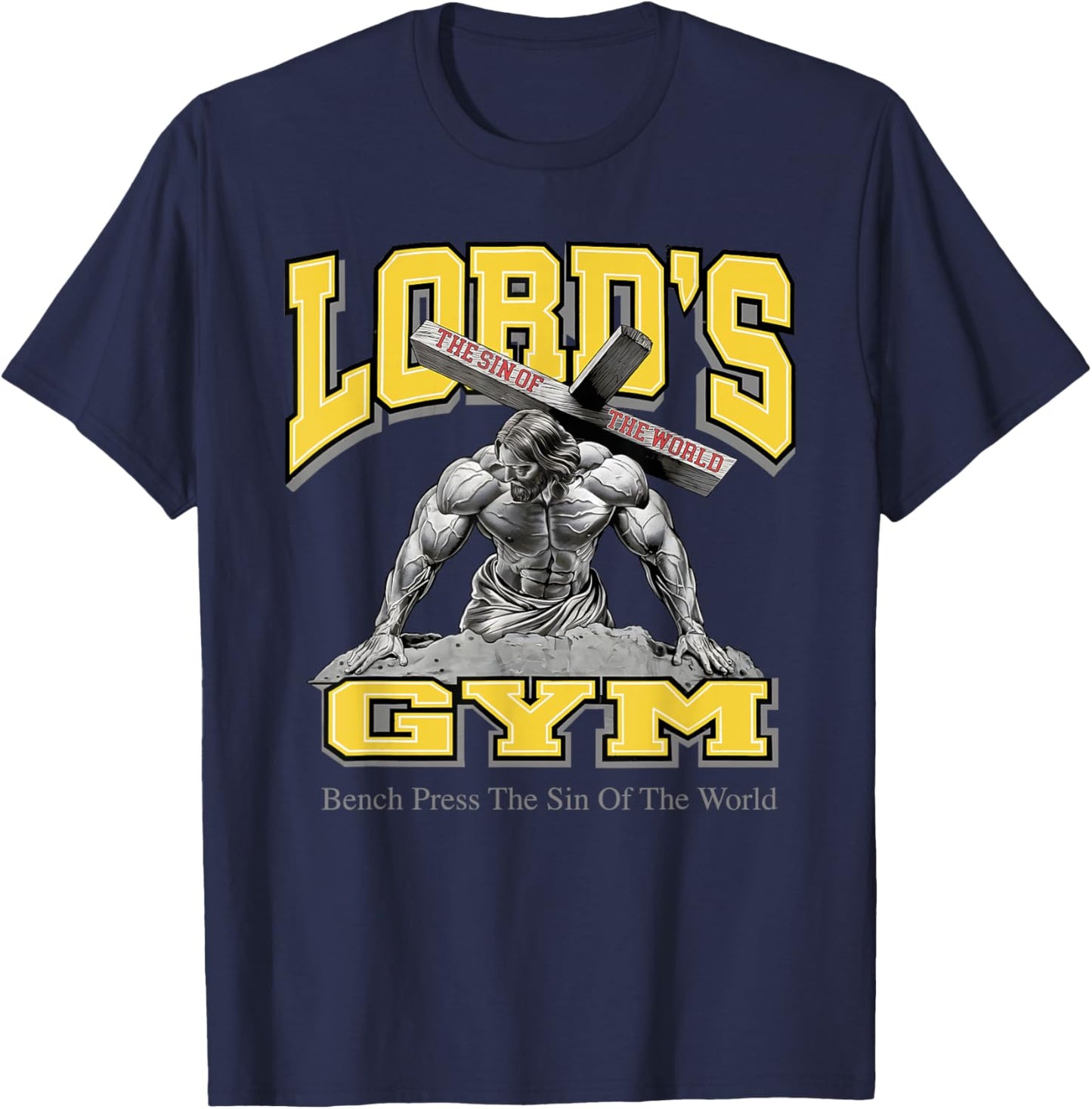 Lords Gym Jesus Vintage 90s Bench Press The Sin Of The World T-Shirt - T-Shirt | Navy
