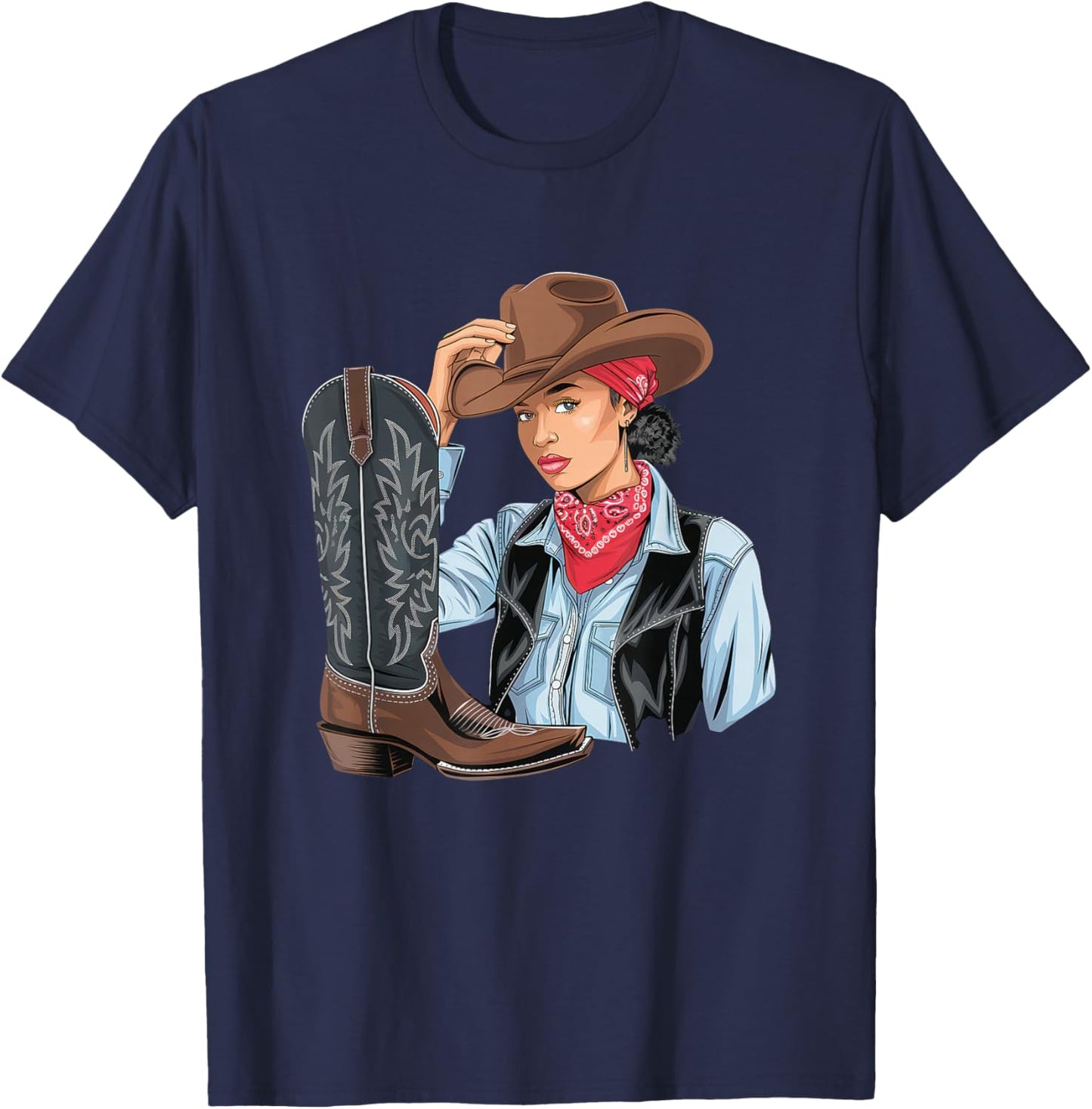 Cow-Girl Noire Afro-américaine Western Country Texas Rodeo T-Shirt - T-Shirt | Navy