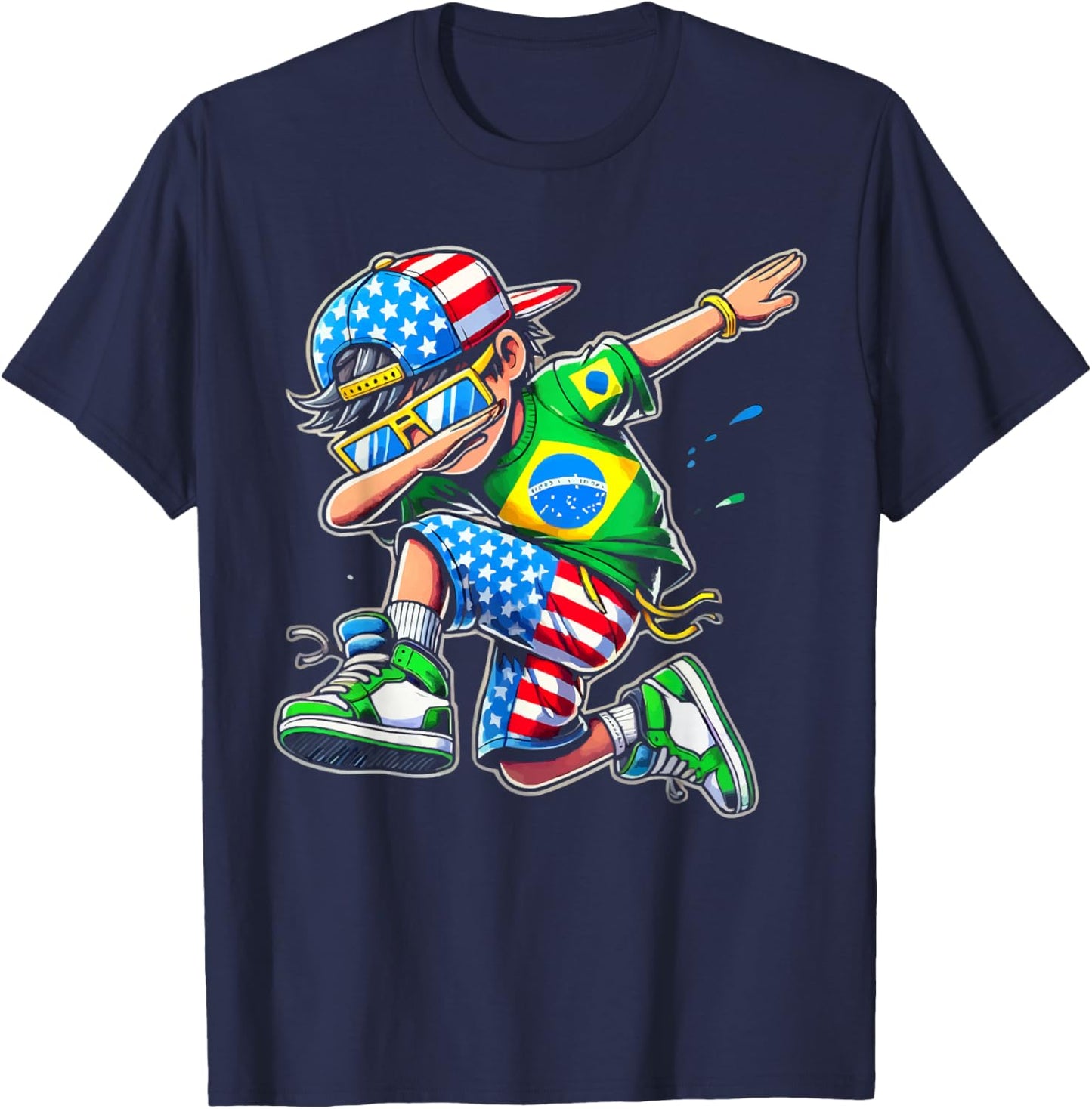 Half American Half Brazilian USA Flag Brazil America T-Shirt - T-Shirt | Navy