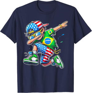 Half American Half Brazilian USA Flag Brazil America T-Shirt - T-Shirt | Navy