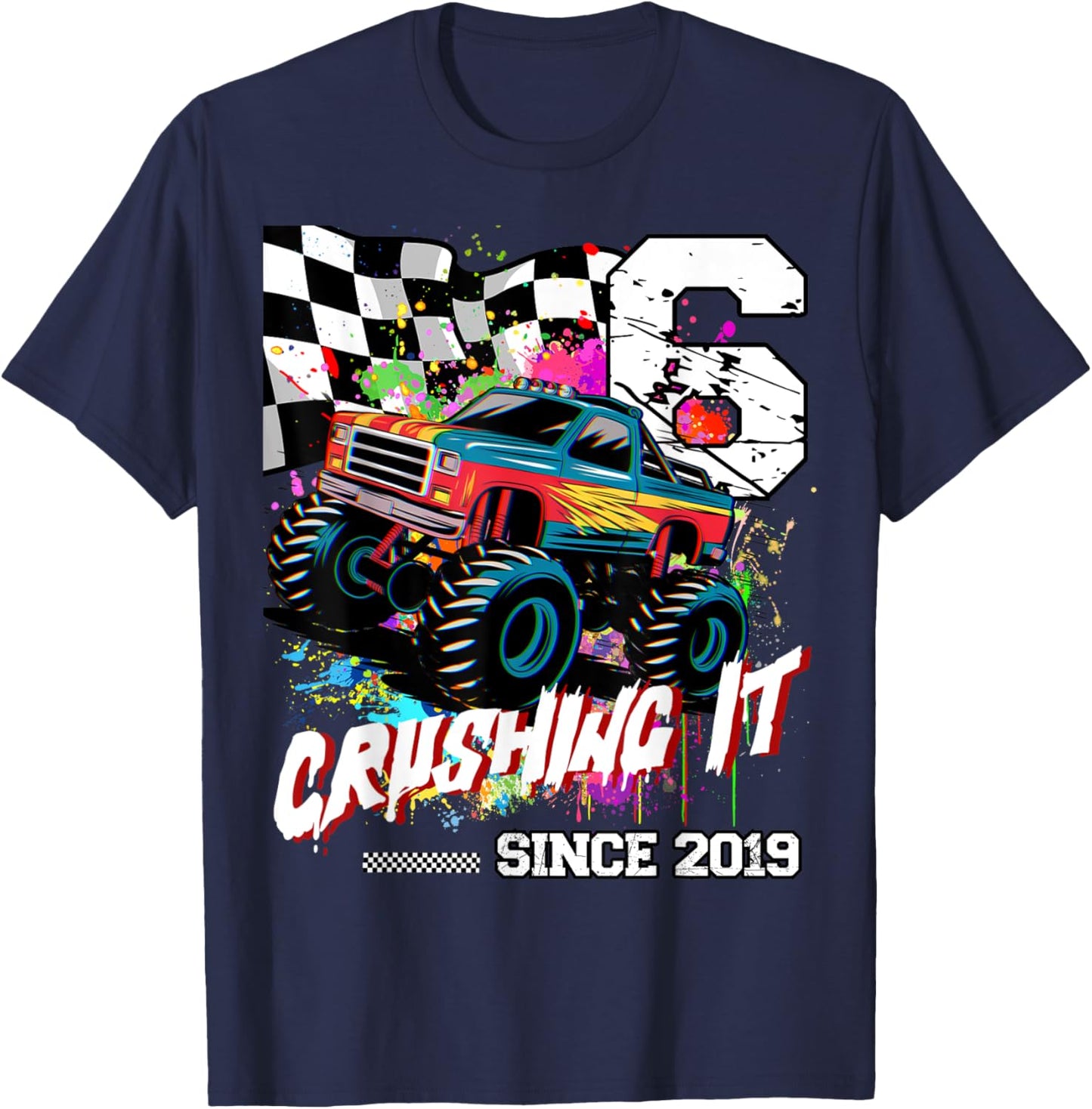 Birthday Monster Truck 6th years old Monster Truck Birthday T-Shirt - T-Shirt | Navy
