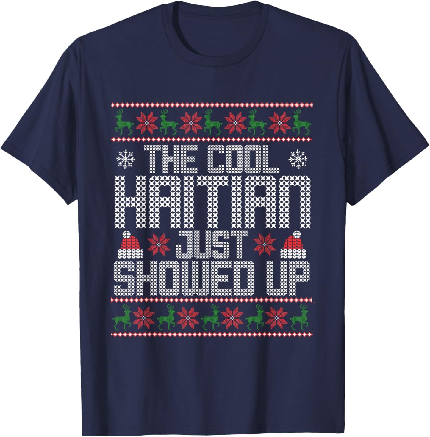 Wonderful Christmas Clothing Co Ugly Christmas Sweater Haitian Cool Funny Xmas T-Shirt - T-Shirt | Navy