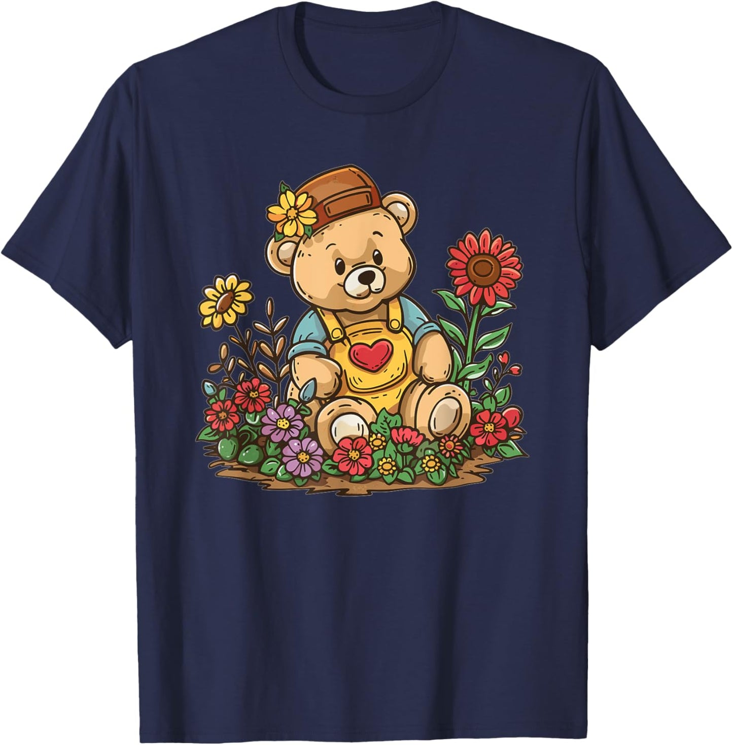 Cute Teddy With Flowers I Kids Teddy T-Shirt - T-Shirt | Navy