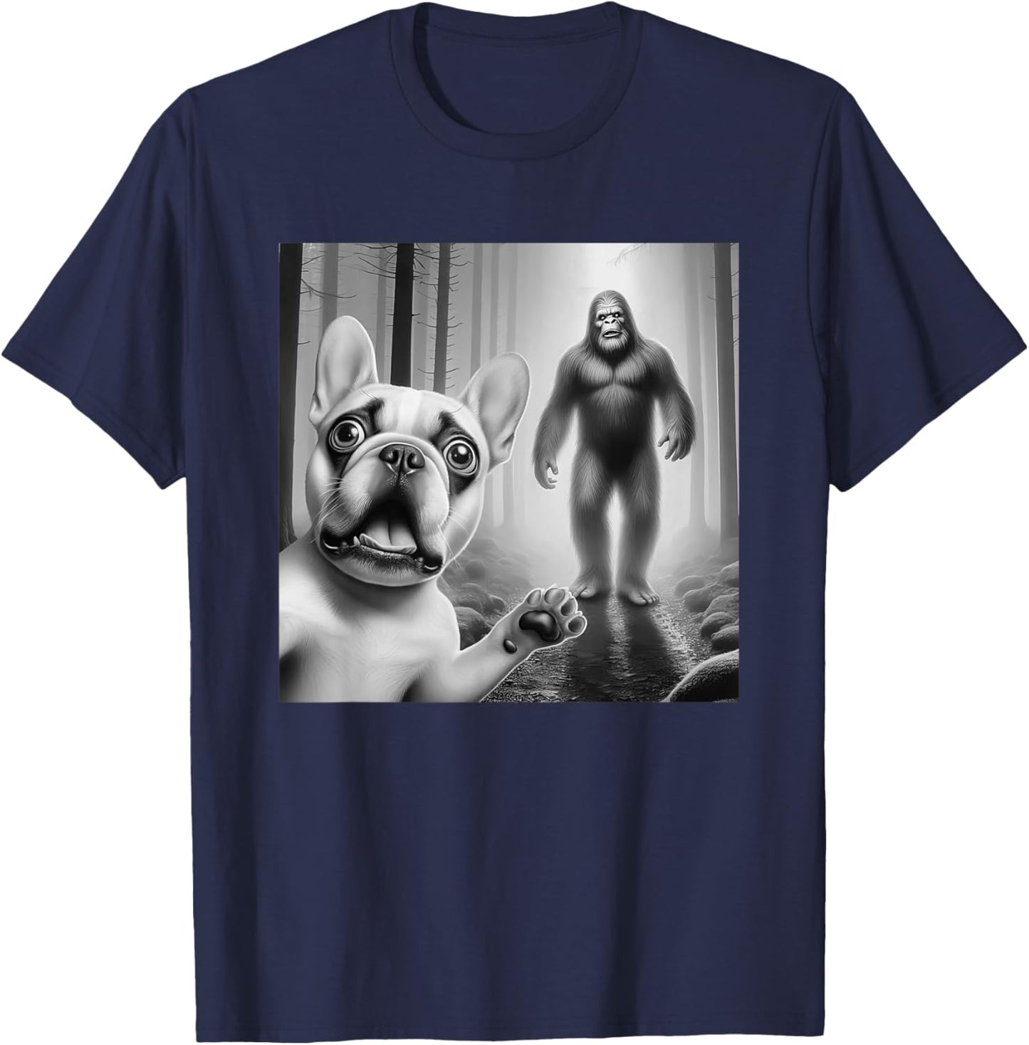 Funny French bulldog Selfie with bigfoot sasquatch Women Kids T-Shirt - T-Shirt | Navy