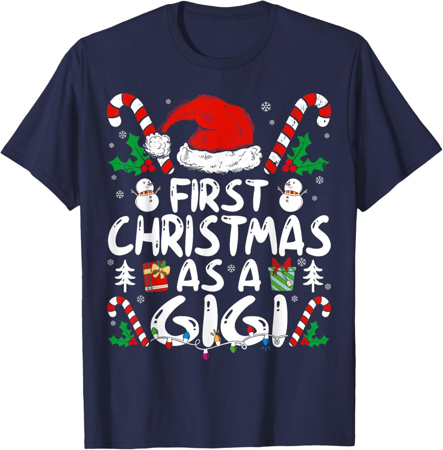 First Christmas As A Gigi Family Matching New Grandma 1st T-Shirt - T-Shirt | Navy