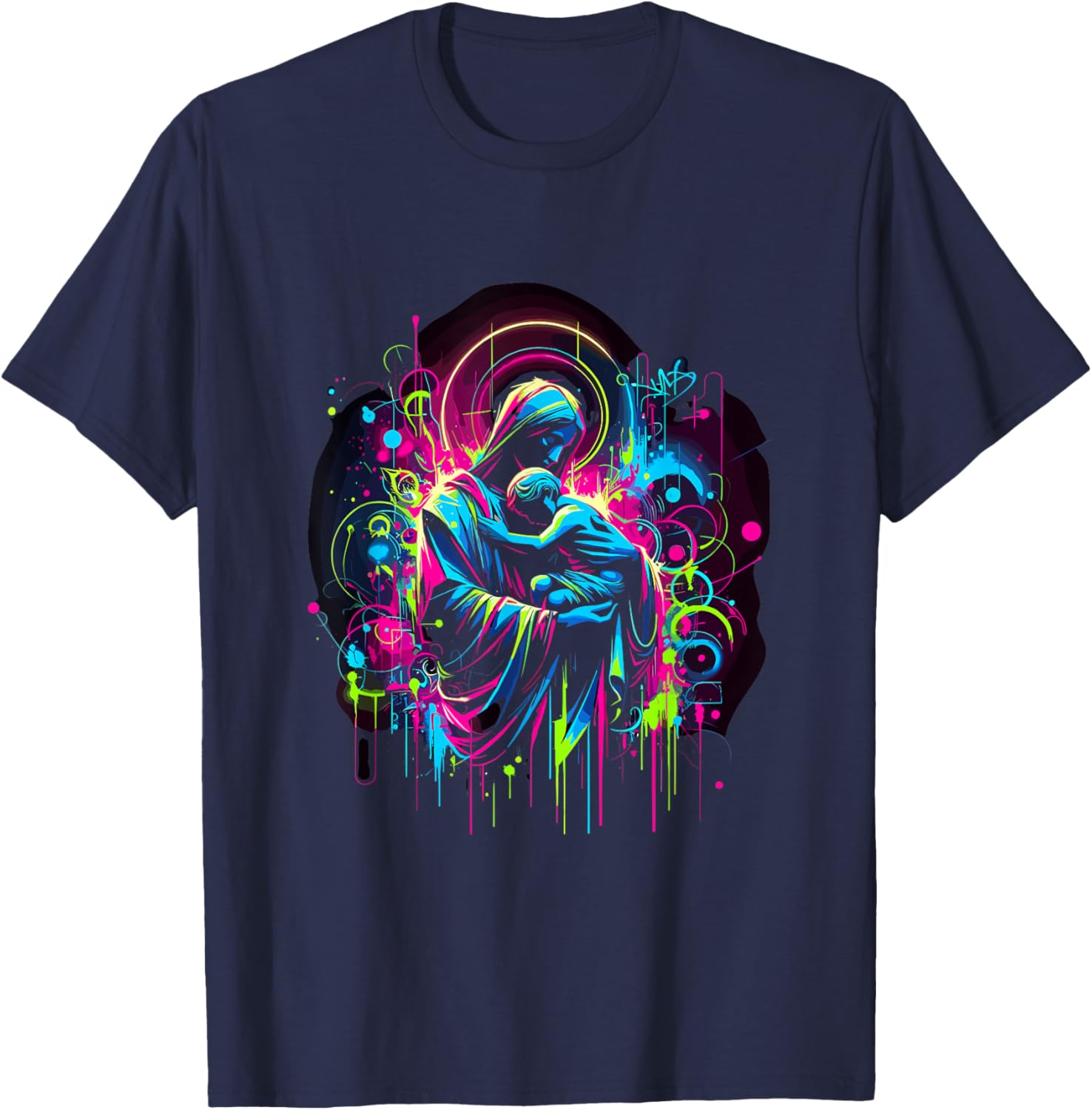 Retro 80s Jesus Graffiti Art T-Shirt - T-Shirt | Navy