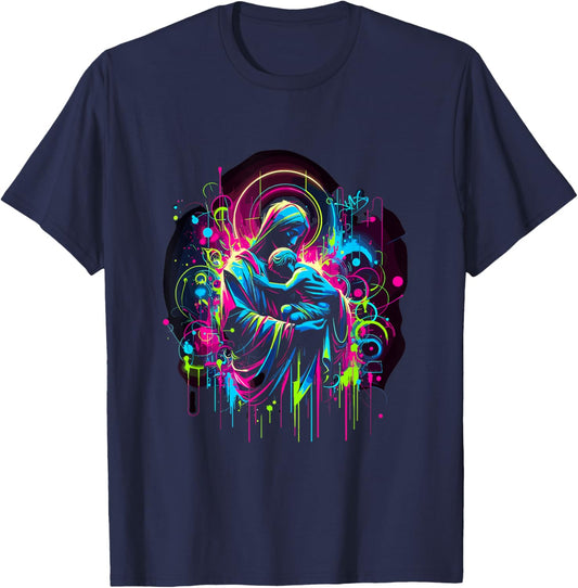 Retro 80s Jesus Graffiti Art T-Shirt - T-Shirt | Navy