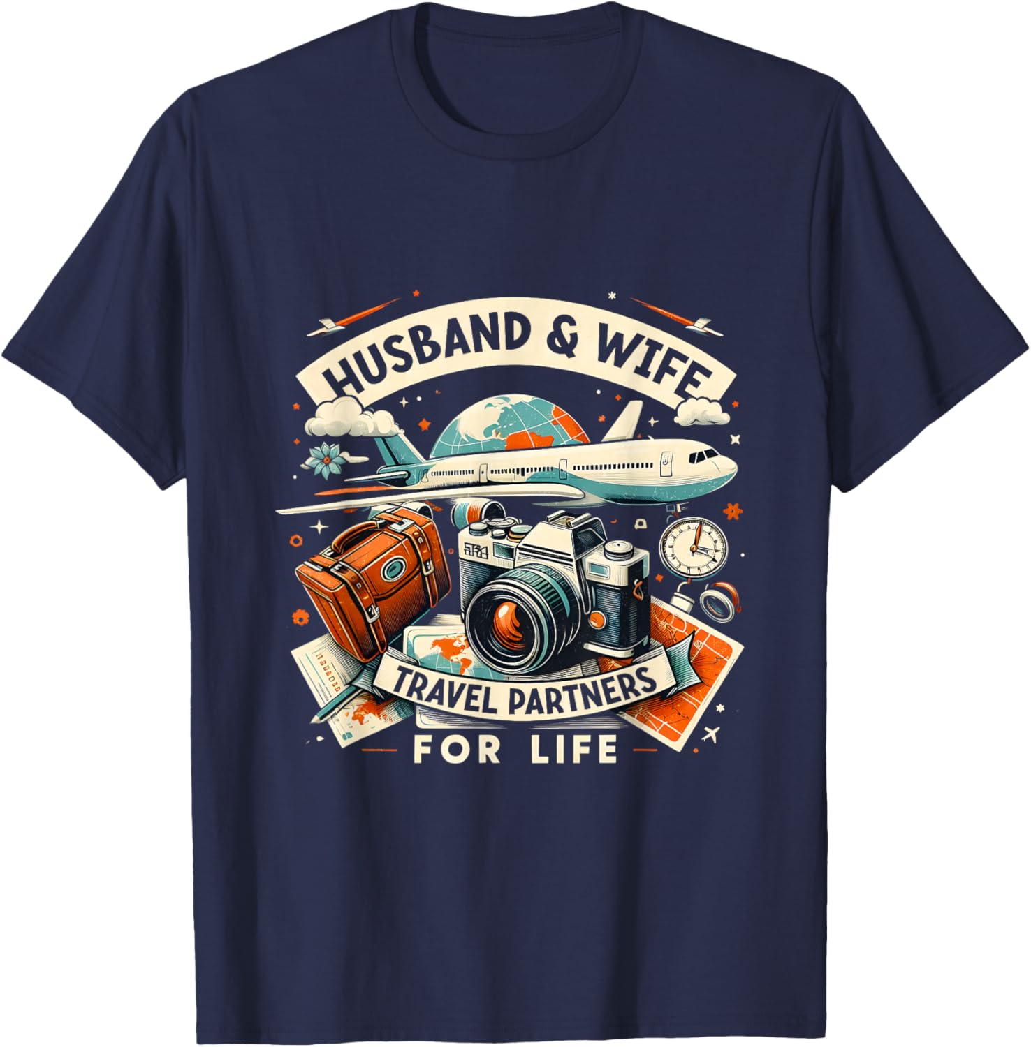 Husband & Wife Travel Partners For Life Family Couple Trip T-Shirt - T-Shirt | Navy