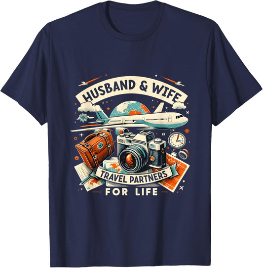 Husband & Wife Travel Partners For Life Family Couple Trip T-Shirt - T-Shirt | Navy