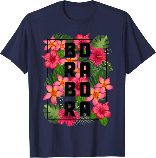 Bora Bora Tahiti Flowers Floral Vintage Souvenir T-Shirt - T-Shirt | Navy