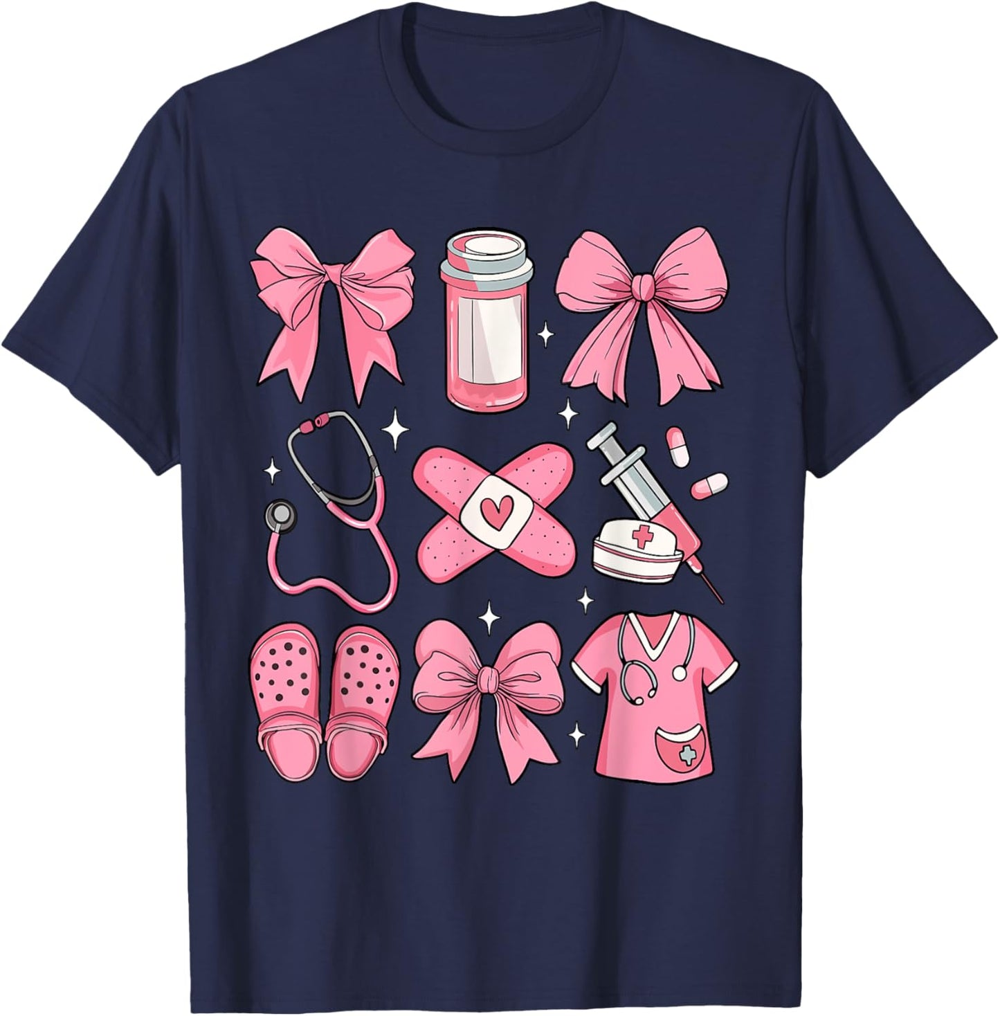 Nurse Valentines Day Coquette Bow Valentine Nurse RN PCT CNA T-Shirt - T-Shirt | Navy
