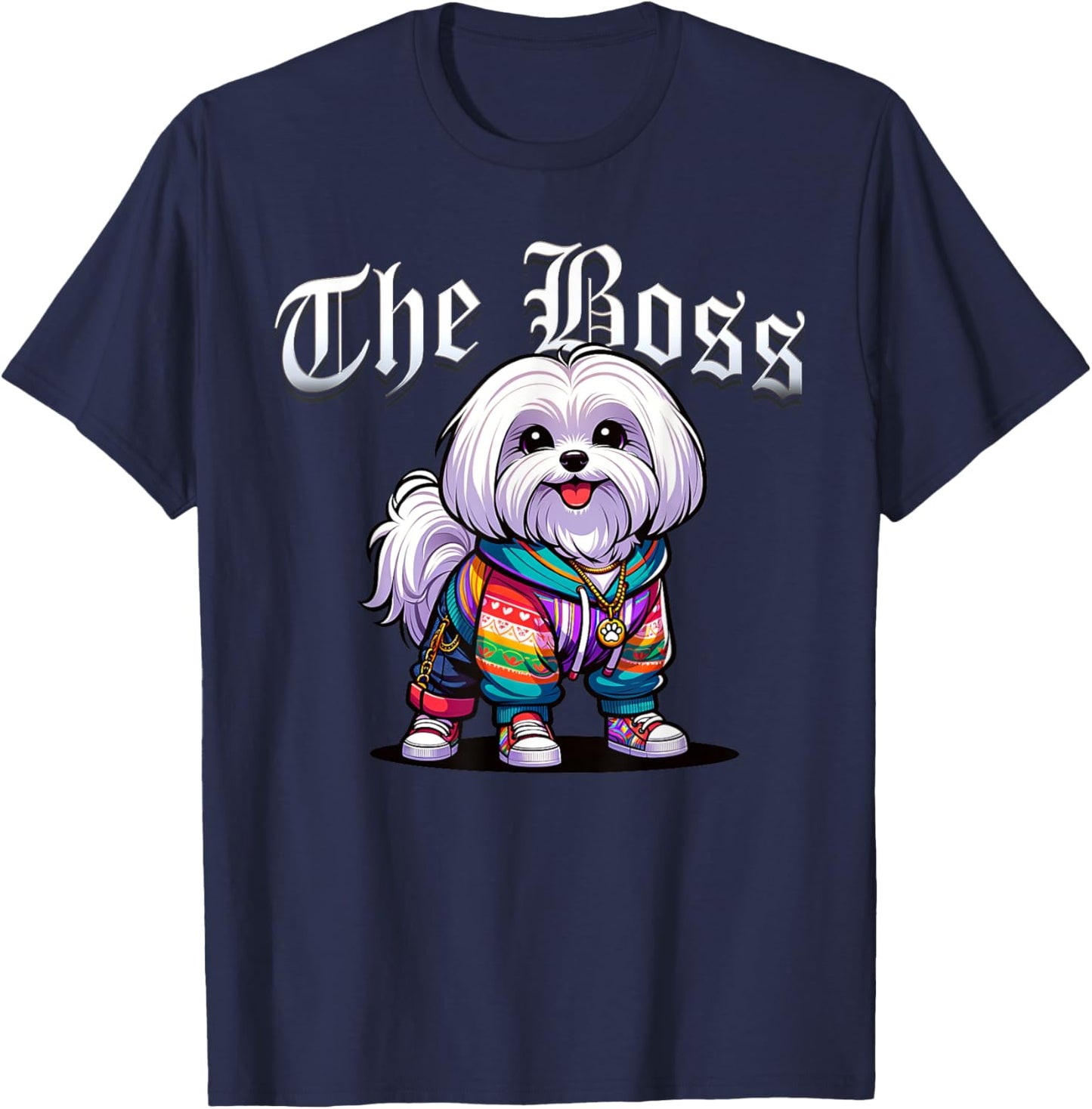 Maltese Dog The Boss Cool Jacket Outfit Dog Mom Dad Women Kids T-Shirt - T-Shirt | Navy