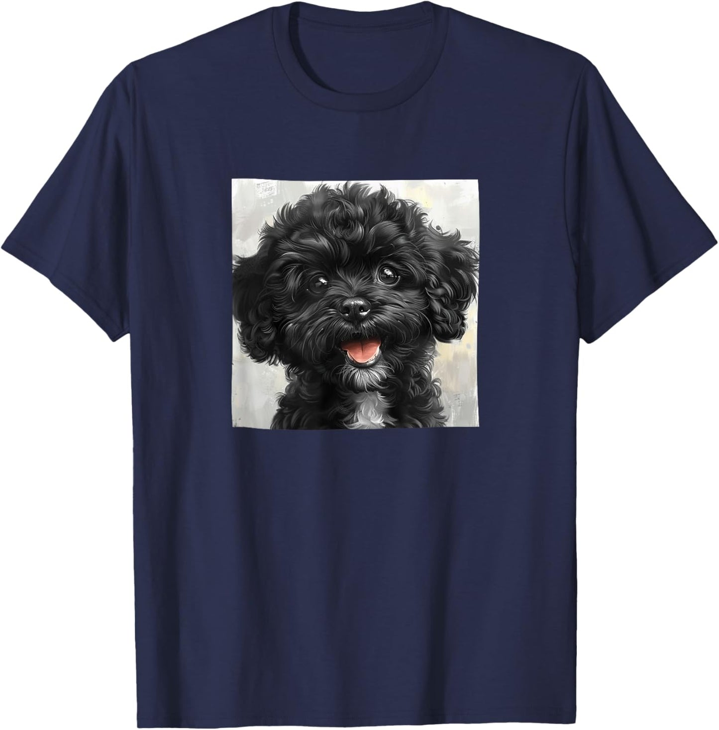 Black Poodle Puppy Laughing Graphic T-Shirt - T-Shirt | Navy