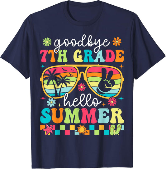 Goodbye 7th Grade Hello Summer Last Day Of School Boys Girls T-Shirt - T-Shirt | Navy