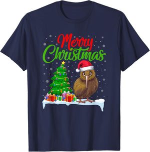 Kiwi Bird Christmas Tree Lights Funny Xmas Kiwi Bird Lover T-Shirt - T-Shirt | Navy